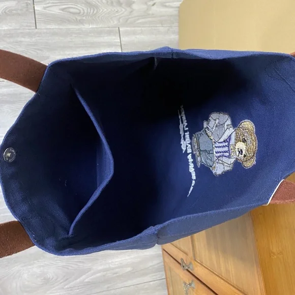 Polo by Ralph Lauren Navy Tote Bag Bear Embroidered - Picture 6 of 7